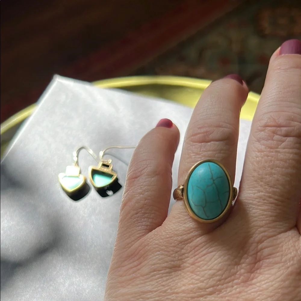 Silpada SET Turquoise and Brass size 7 and drop earrings - Picture 3 of 10